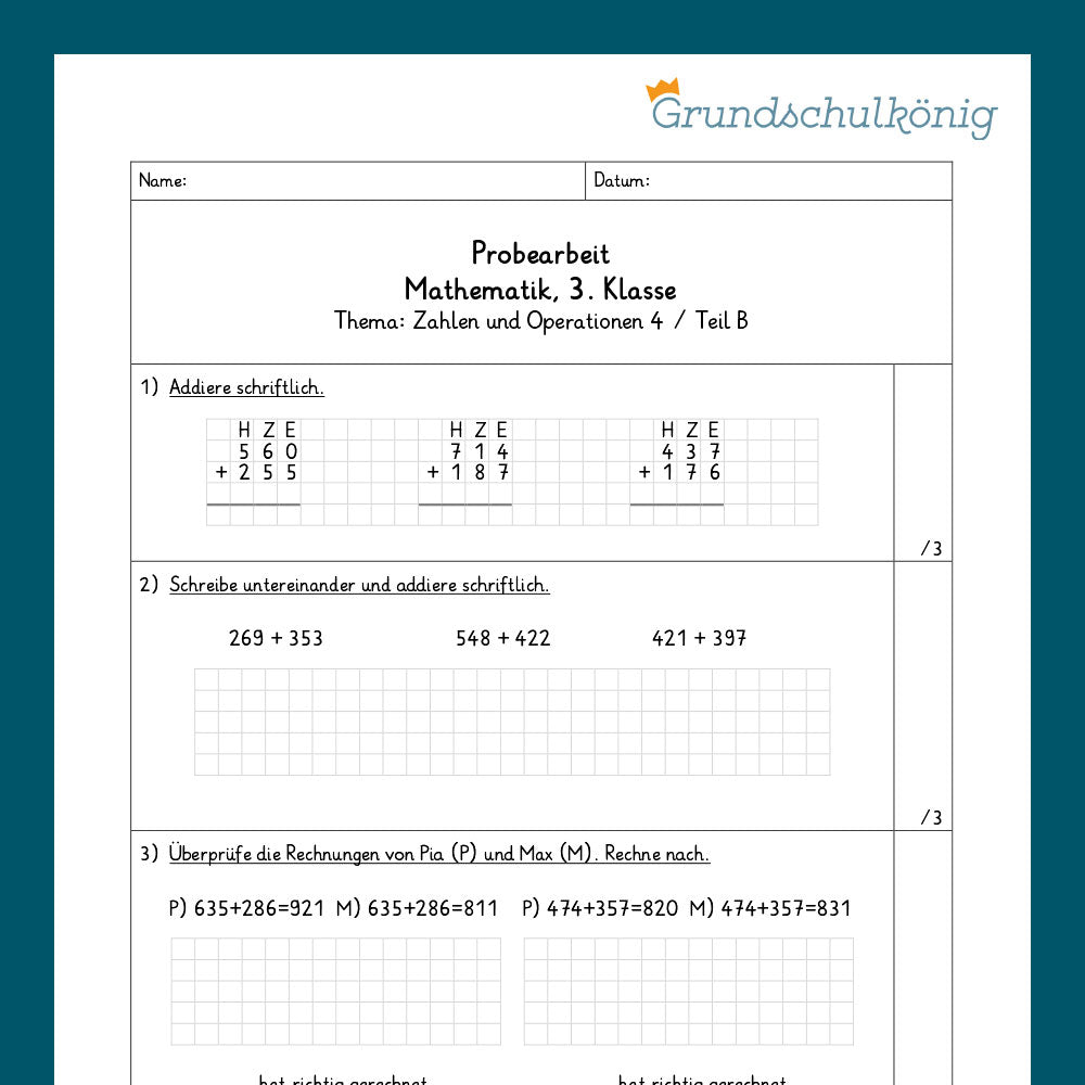 Math, Grade 3: Two Tests - Number Operations 4