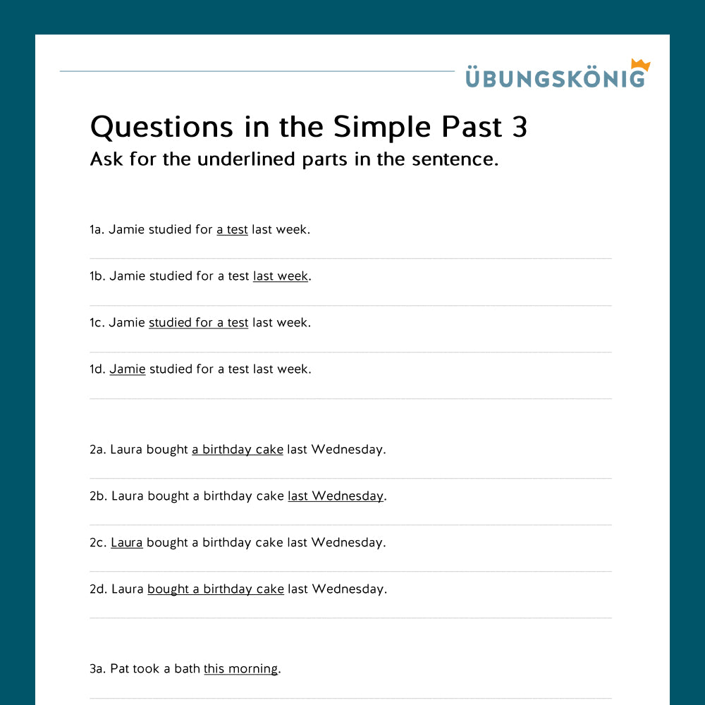 King's Package: Questions in the Simple Past (English, Year 5) - with test