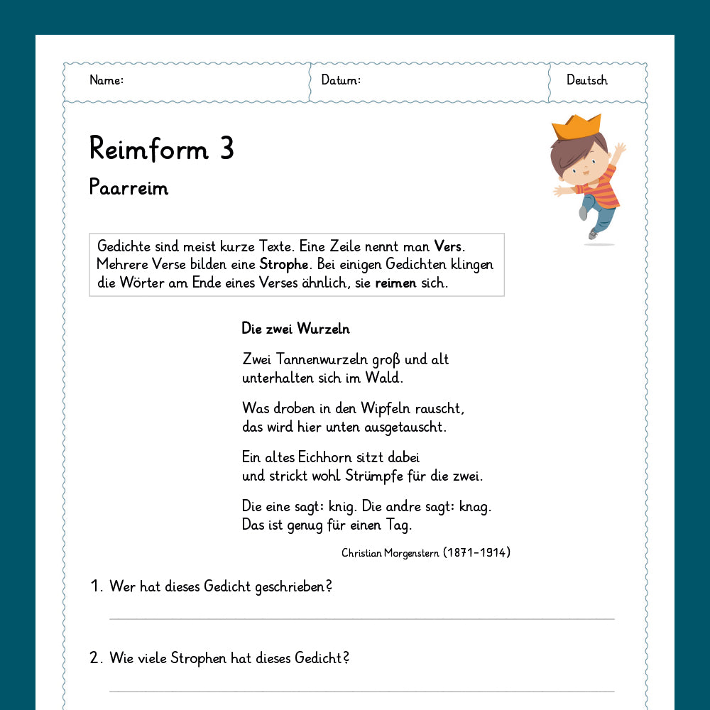 Königspaket: Reimformen (Deutsch, 3. & 4. Klasse)
