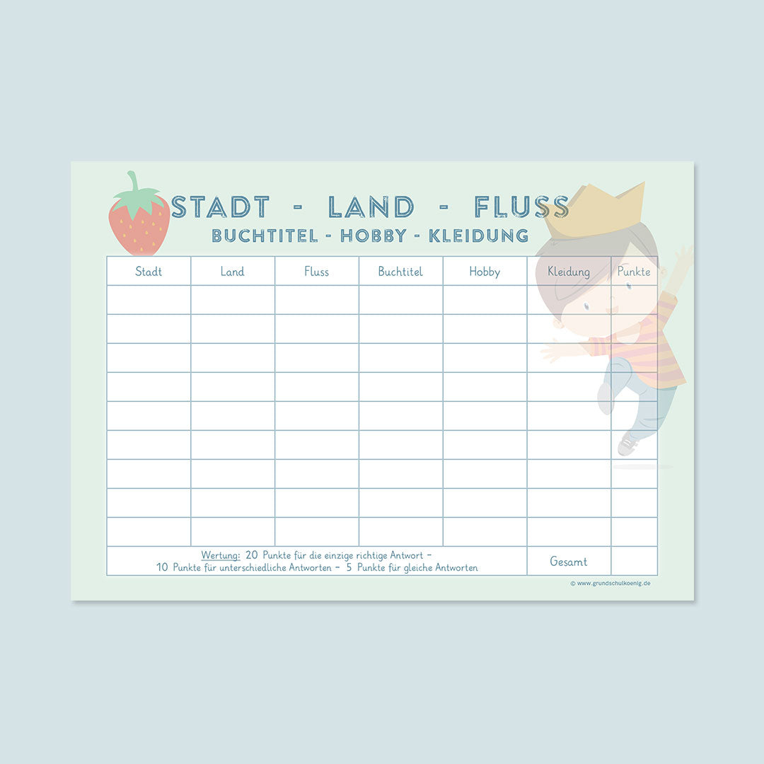 Block: Stadt-Land-Fluss - Buchtitel / Hobby / Kleidung