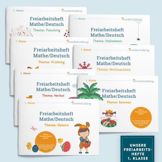 Günstiger im Set: Mit dem Grundschulkönig durch das 1. Schuljahr - 7 Freiarbeitshefte zum Preis von 6