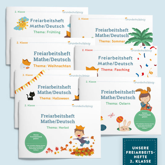 Günstiger im Set: Mit dem Grundschulkönig durch das 2. Schuljahr - 7 Freiarbeitshefte zum Preis von 6