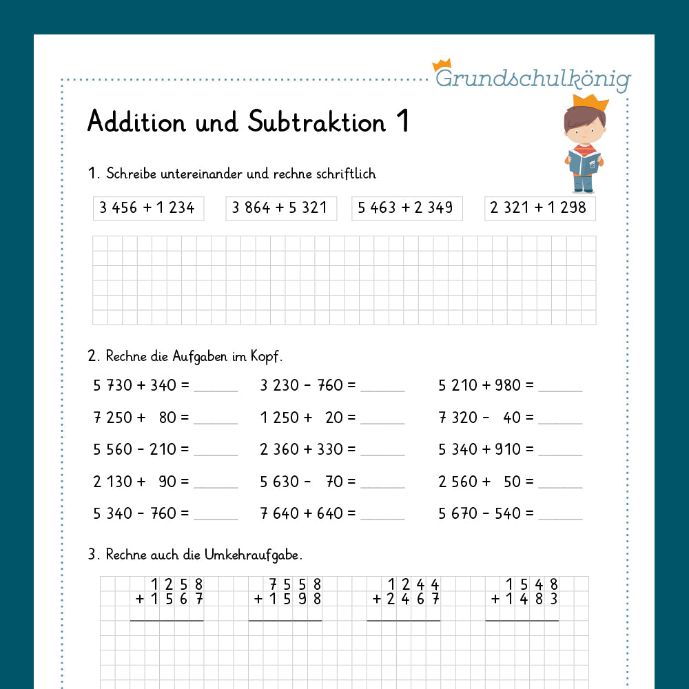Königspaket: Addition und Subtraktion im Zahlenraum 10 000 (Mathe, 4. Klasse) - inklusive Test