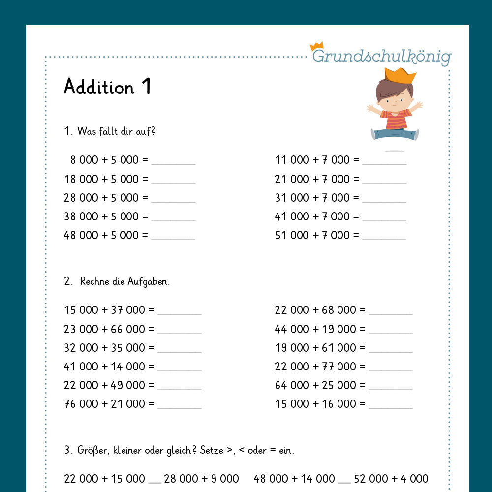 Königspaket: Addition im Zahlenraum 100 000 (Mathe, 4. Klasse) - inklusive Test
