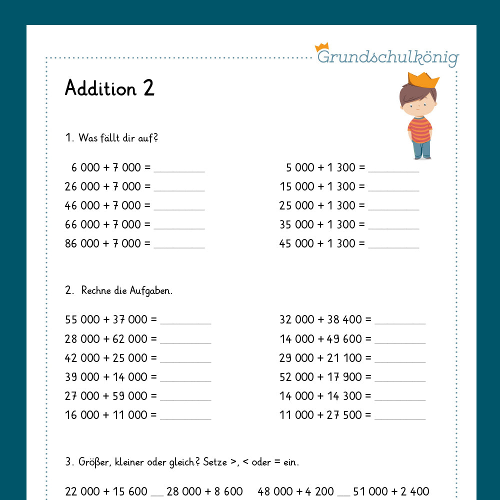 Königspaket: Addition im Zahlenraum 100 000 (Mathe, 4. Klasse) - inklusive Test