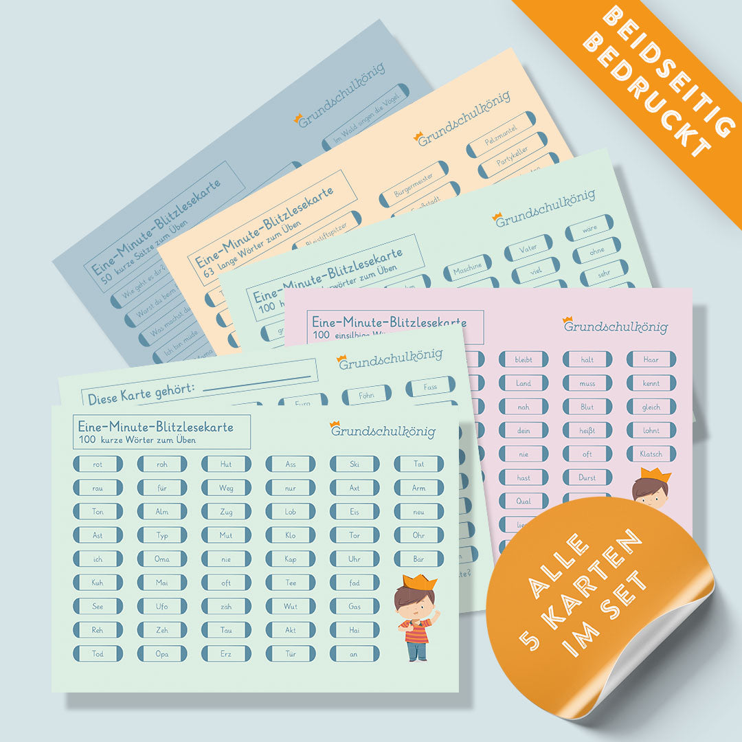 Set aus 5 Blitzlesekarten – „Lesespaß für Grundschüler“