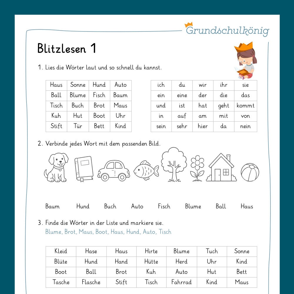 Königspaket: Blitzlesen (Deutsch, 1. &. 2. Klasse) - inklusive Test
