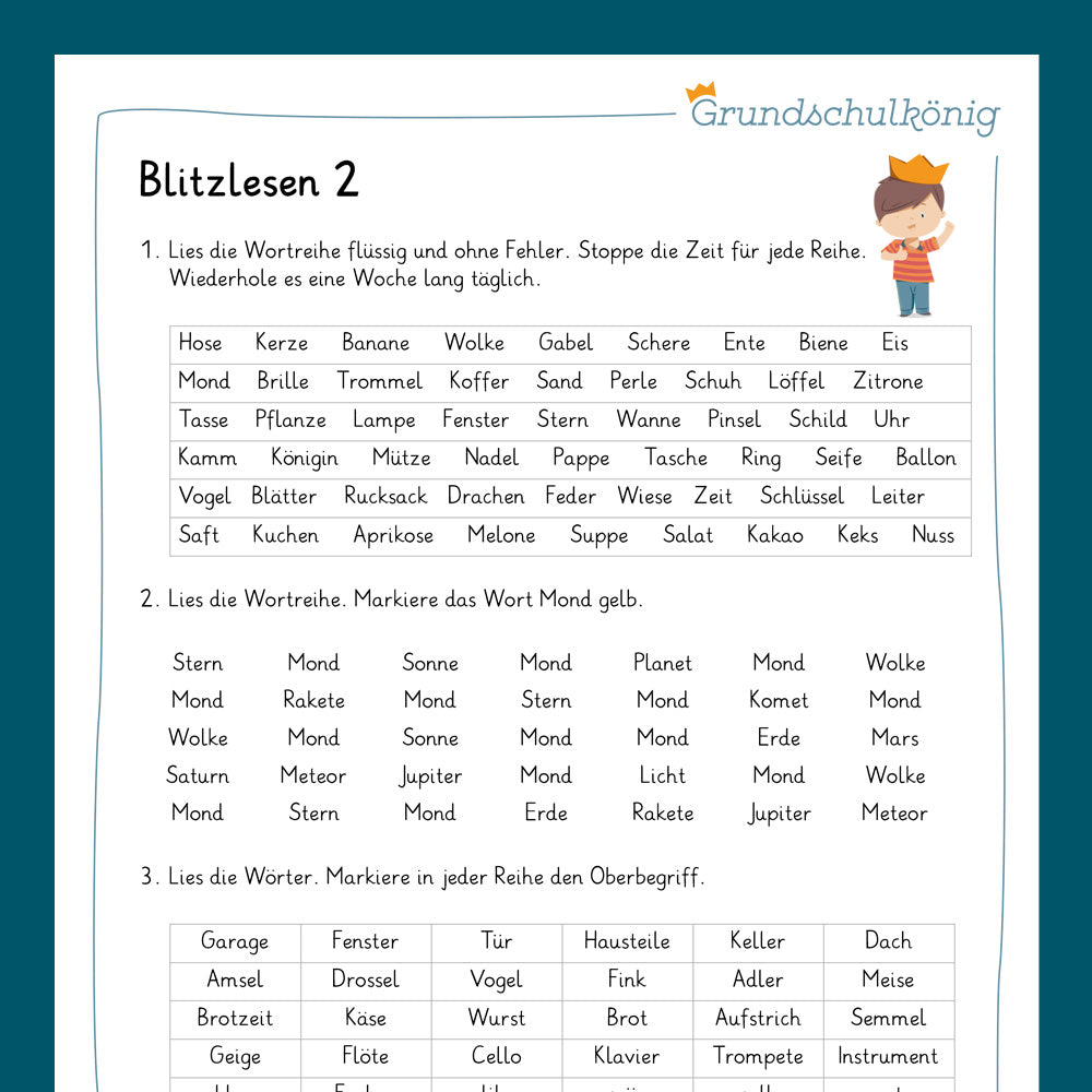 Königspaket: Blitzlesen (Deutsch, 1. &. 2. Klasse) - inklusive Test