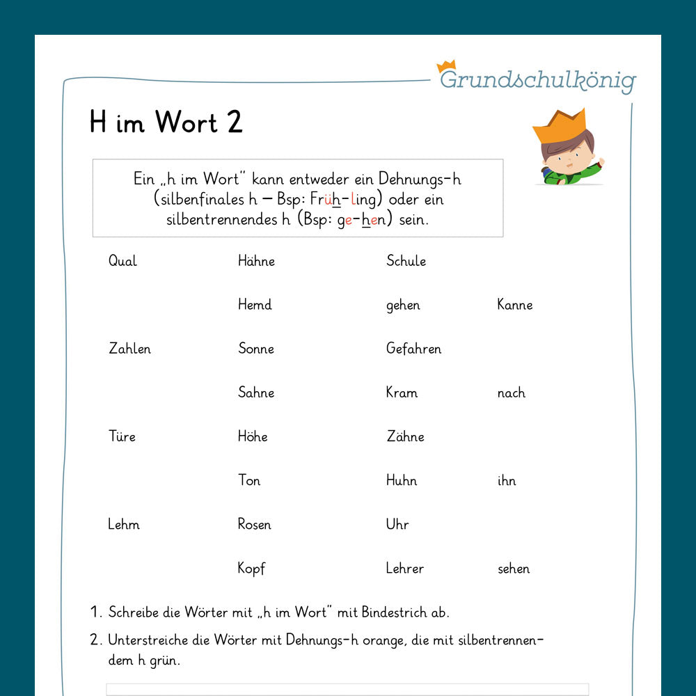 Königspaket: Rechtschreibung - h im Wort (Deutsch, 1. & 2. Klasse)