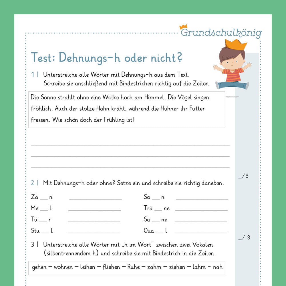 Königspaket: Rechtschreibung - h im Wort (Deutsch, 1. & 2. Klasse) - inklusive Test