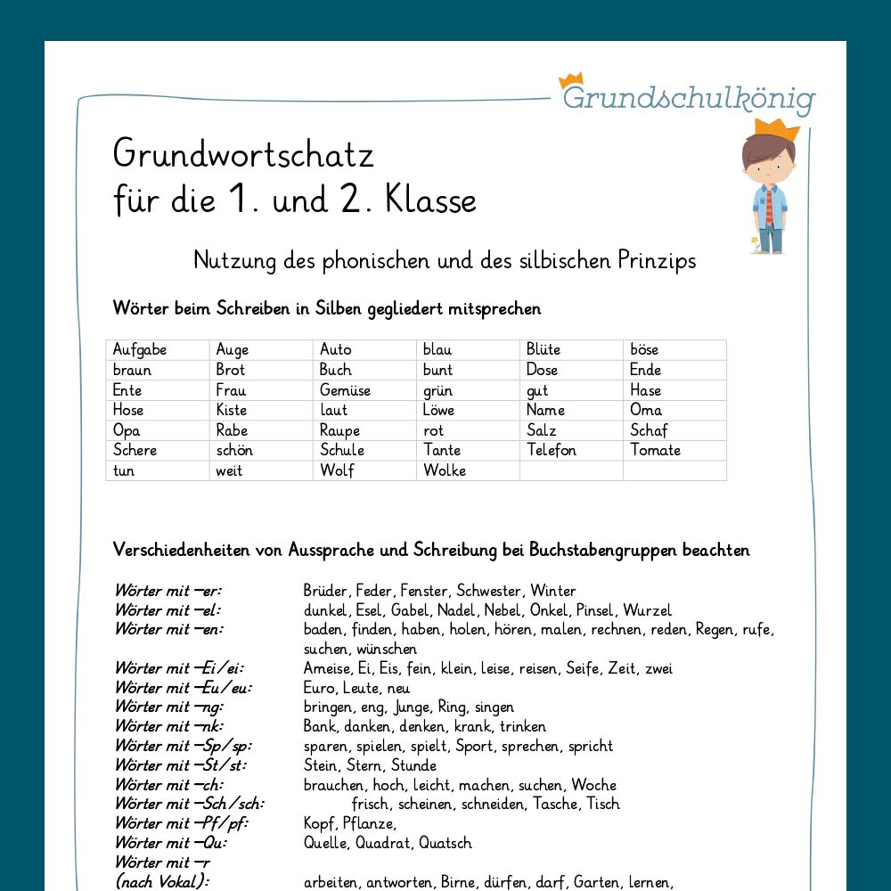 Königspaket: Grundwortschatz (Deutsch, 1. & 2. Klasse)