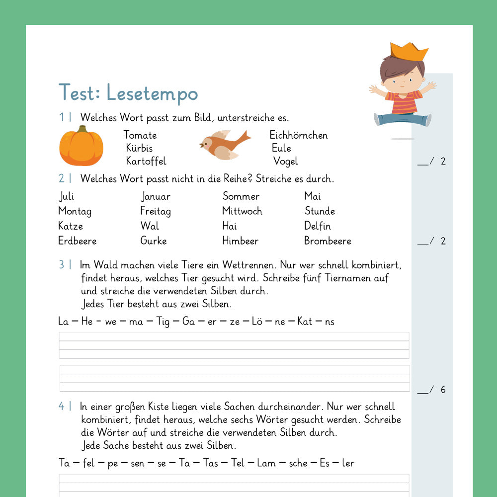 Königspaket: Lesetempo aufbauen (Deutsch, 1. Klasse) - inklusive Test