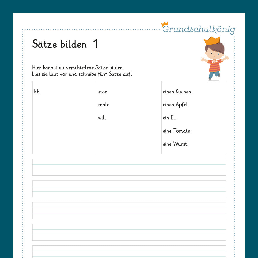Königspaket: Sätze bilden & Satzbau (Deutsch, 1. Klasse) - inklusive Test