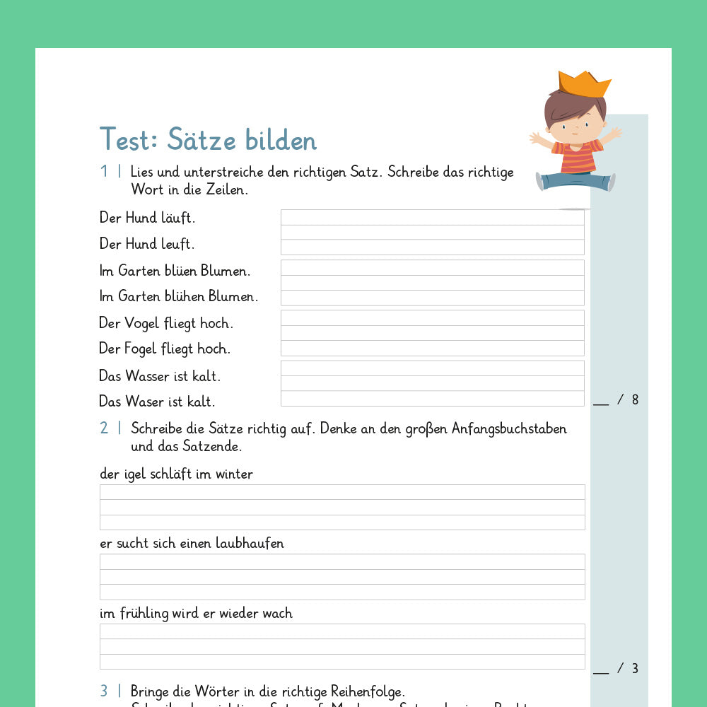 Königspaket: Sätze bilden & Satzbau (Deutsch, 1. Klasse) - inklusive Test