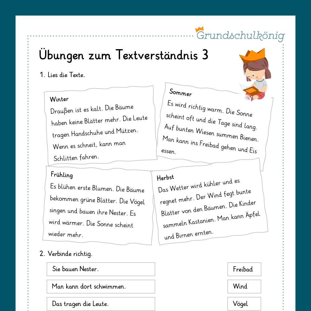 Königspaket: Textverständnis (Deutsch, 1. Klasse)
