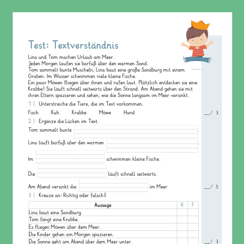 Königspaket: Textverständnis (Deutsch, 1. Klasse) - inklusive Test