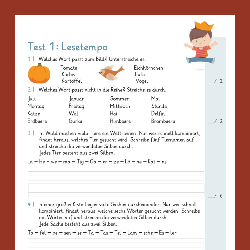 Testsammlung für Deutsch in der 1. Klasse