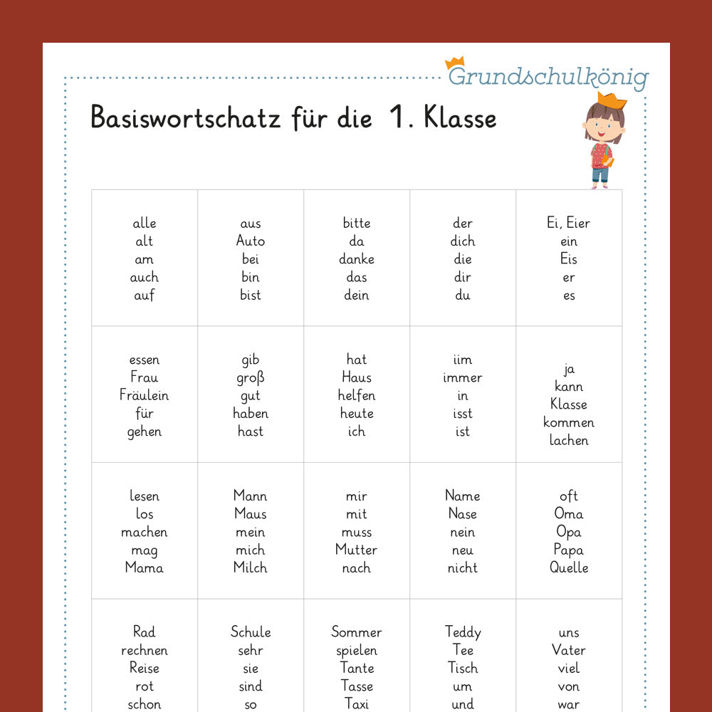 Testsammlung für Deutsch in der 1. Klasse