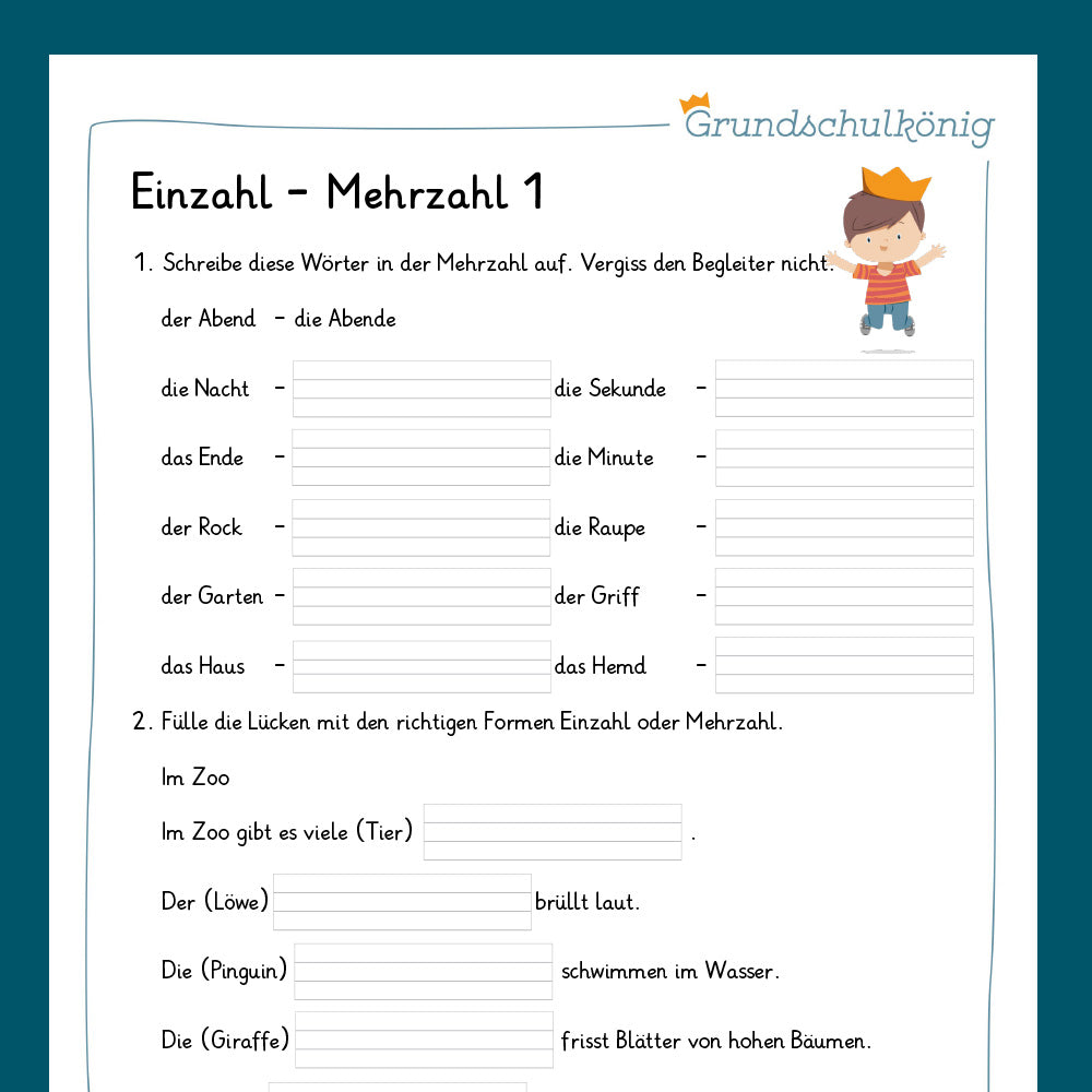 Königspaket: Einzahl / Mehrzahl (Deutsch, 2. Klasse) - inklusive Test