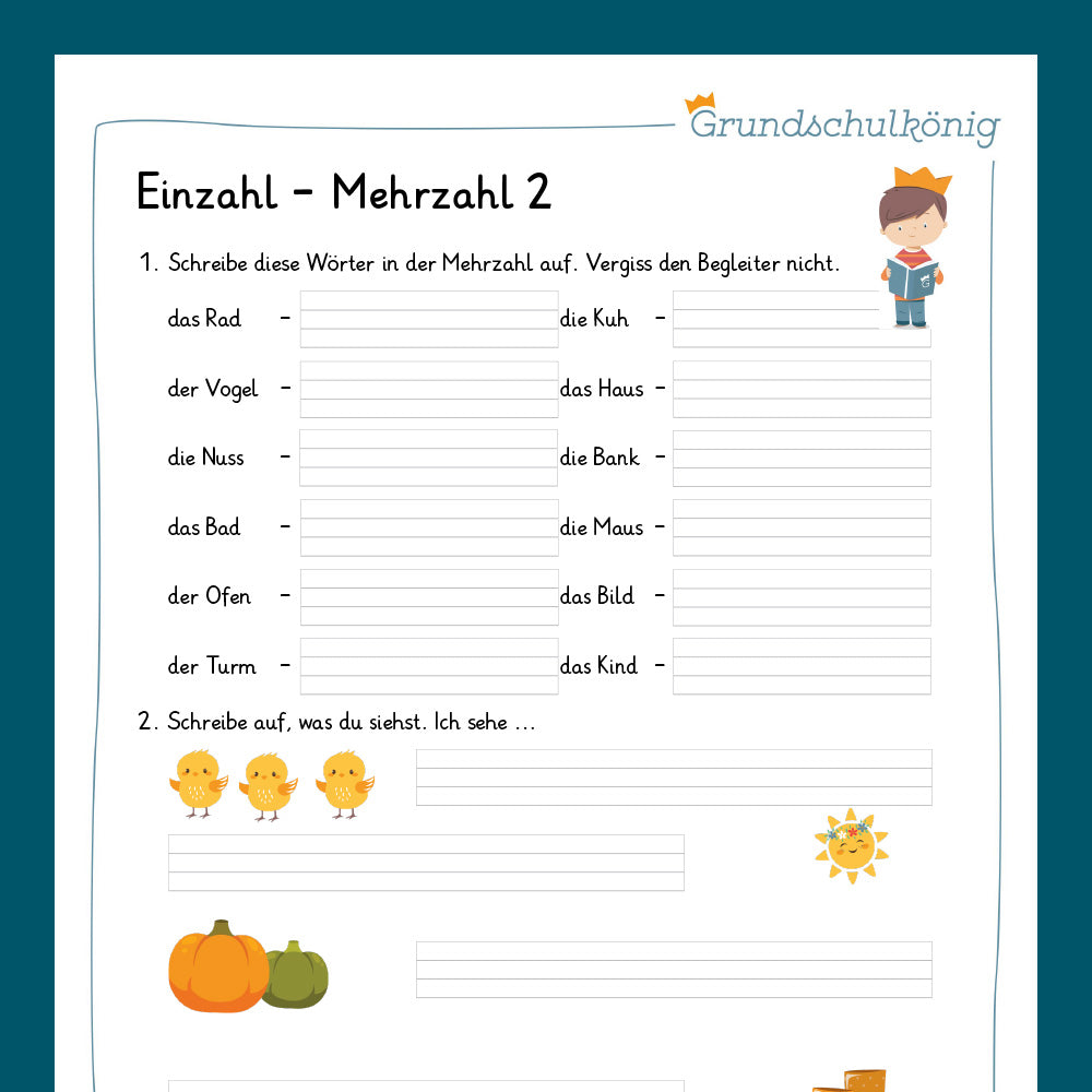 Königspaket: Einzahl / Mehrzahl (Deutsch, 2. Klasse) - inklusive Test