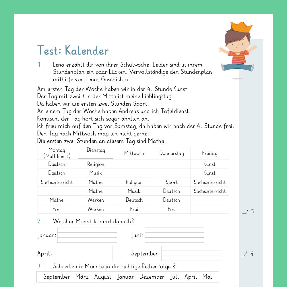 Königspaket: Kalender (Deutsch, 2. Klasse) - inklusive Test