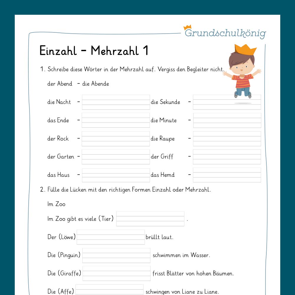 Königspaket: Einzahl / Mehrzahl (Deutsch, 2. Klasse) - inklusive Test