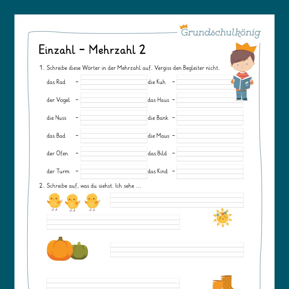 Königspaket: Einzahl / Mehrzahl (Deutsch, 2. Klasse) - inklusive Test