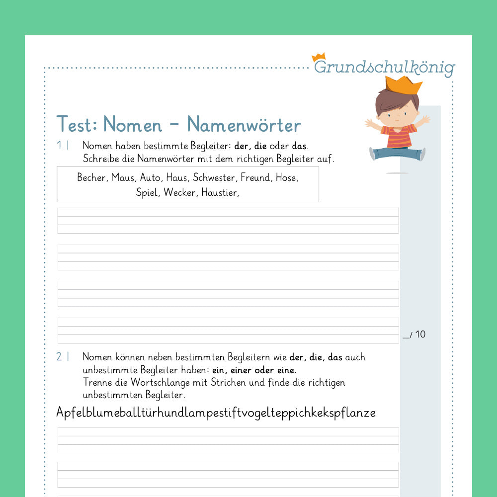 Königspaket: Namenwörter / Nomen (Deutsch, 2. Klasse) - mit Test