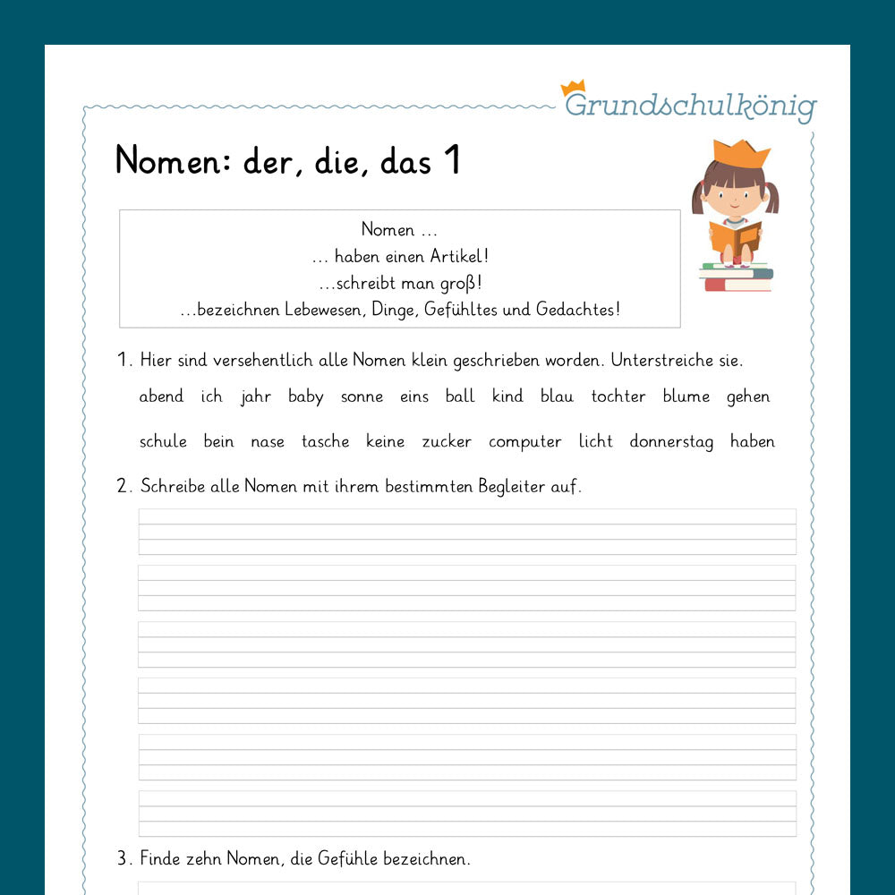 Königspaket: Namenwörter / Nomen (Deutsch, 2. Klasse) - inklusive Test