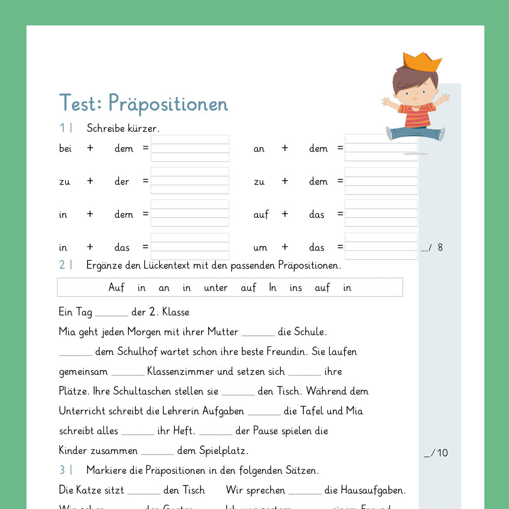Königspaket: Präpositionen (Deutsch, 2. & 3. Klasse) - inklusive Test