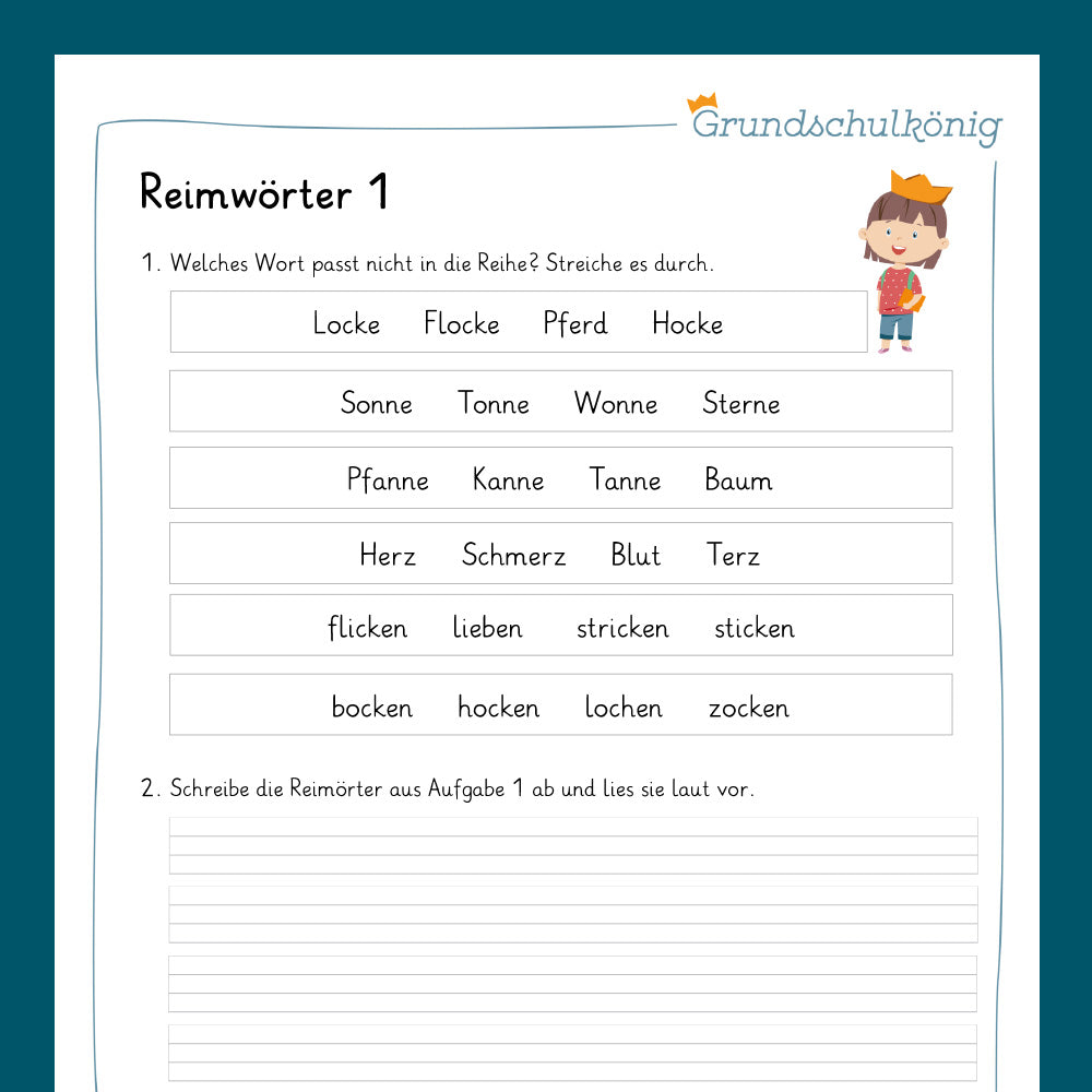 Königspaket: Reime / Reimwörter (Deutsch, 2. Klasse) - inklusive Test