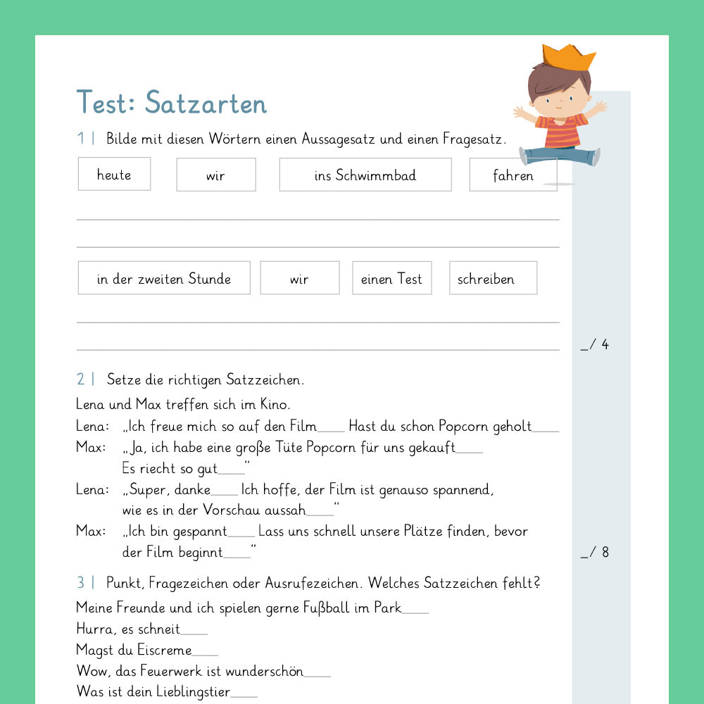 Königspaket: Satzarten (Deutsch, 2. Klasse) - inklusive Test