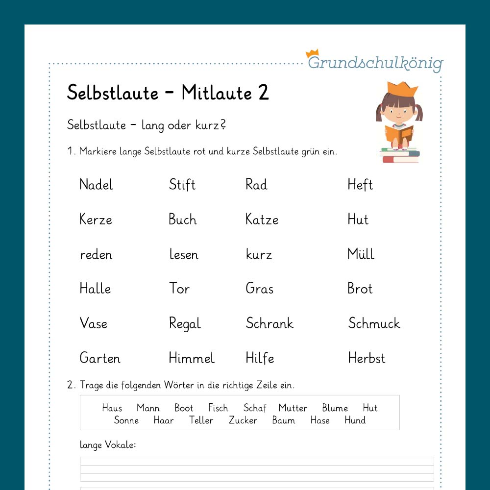 Königspaket: Selbstlaute / Mitlaute (Deutsch, 2. Klasse) - inklusive Test