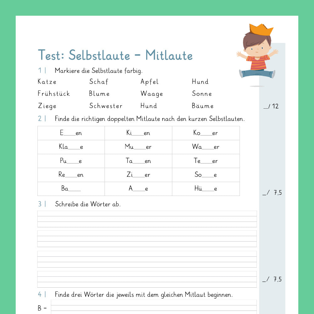 Königspaket: Selbstlaute / Mitlaute (Deutsch, 2. Klasse) - inklusive Test