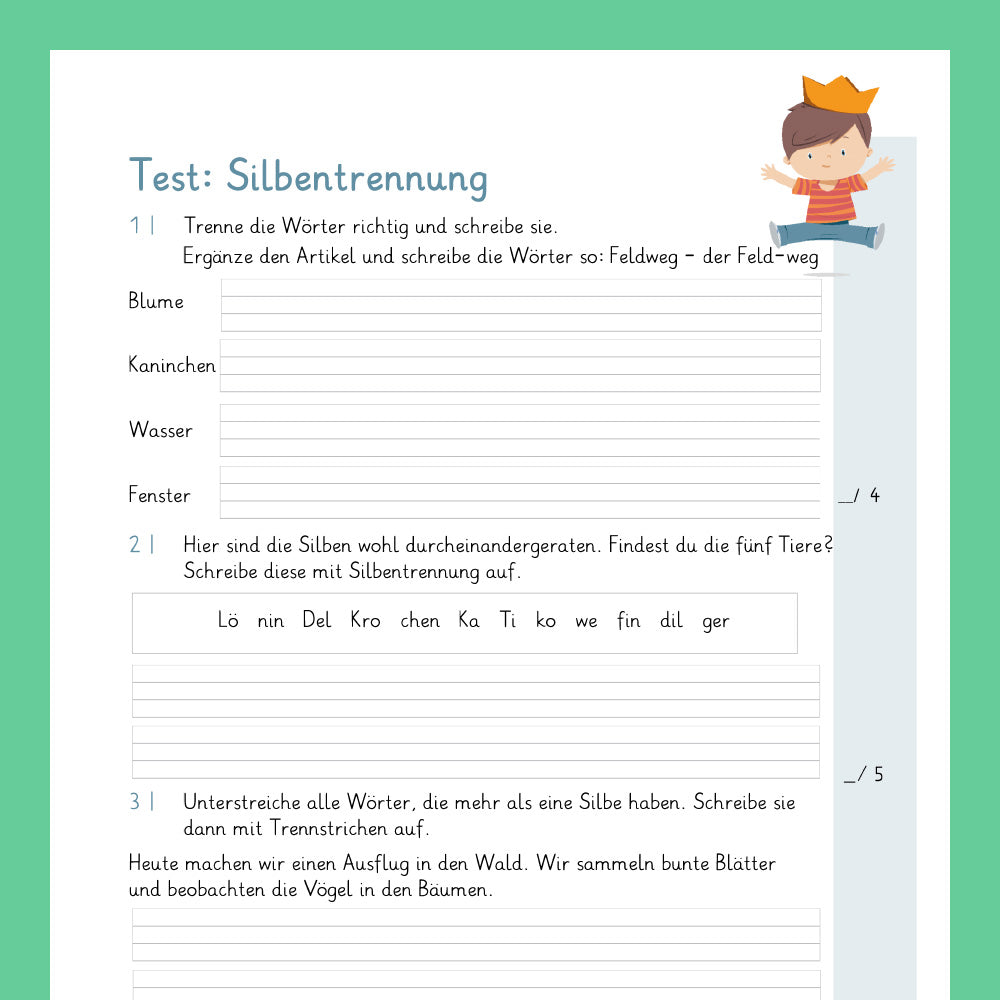 Königspaket: Silbentrennung (Deutsch, 2. Klasse) - inklusive Test