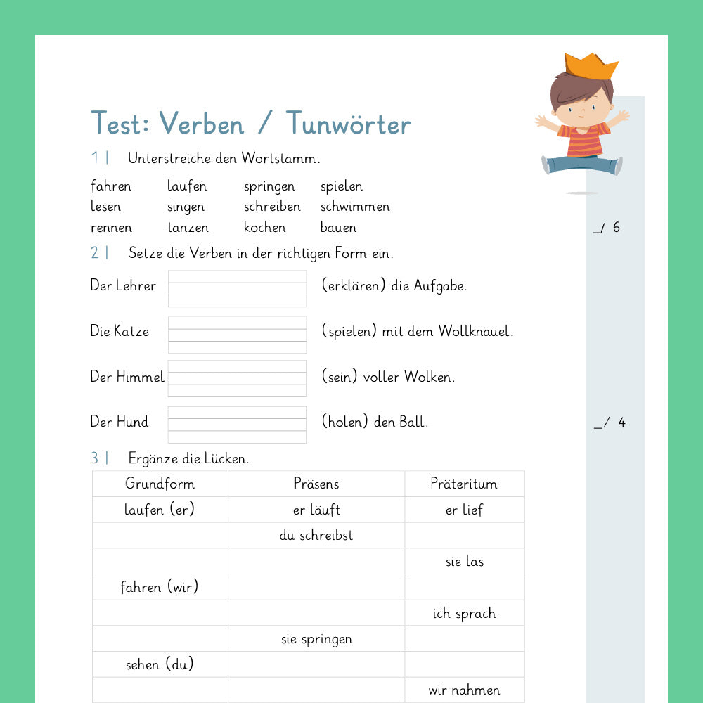 Königspaket: Verben / Tunwörter (Deutsch, 2. Klasse) - inklusive Test