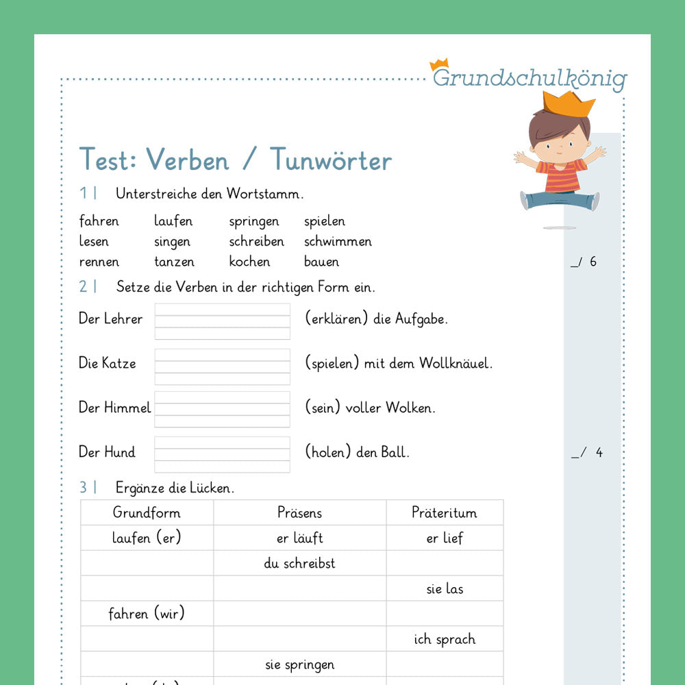 Königspaket: Verben / Tunwörter (Deutsch, 2. Klasse) - inklusive Test