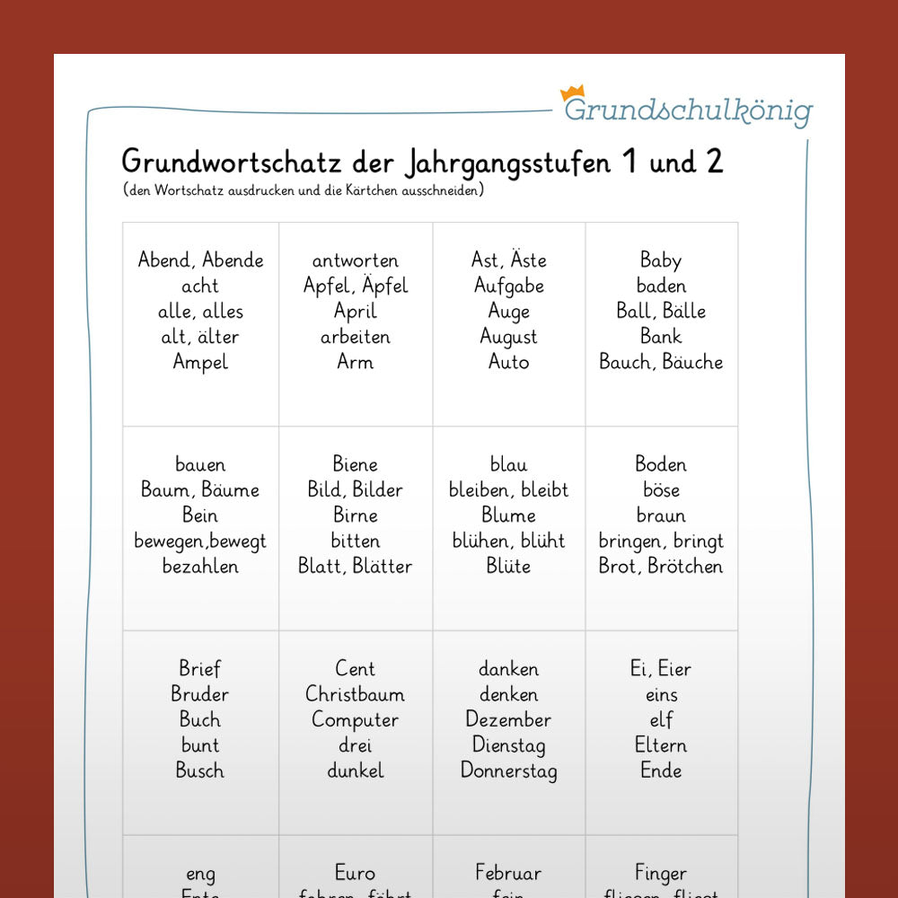 Testsammlung für Deutsch in der 2. Klasse