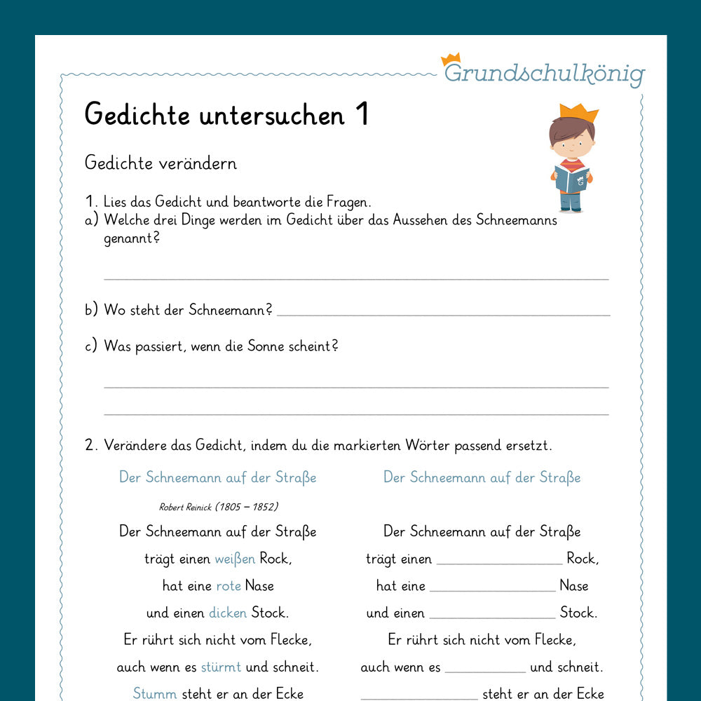 Königspaket: Gedichte untersuchen (Deutsch, 3. & 4. Klasse) - inklusive Test