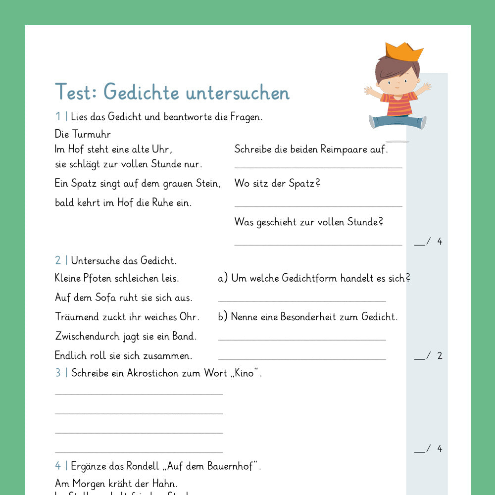 Königspaket: Gedichte untersuchen (Deutsch, 3. & 4. Klasse) - inklusive Test