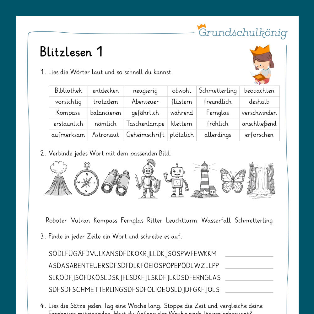 Königspaket: Blitzlesen (Deutsch, 3. &. 4. Klasse) - inklusive Test
