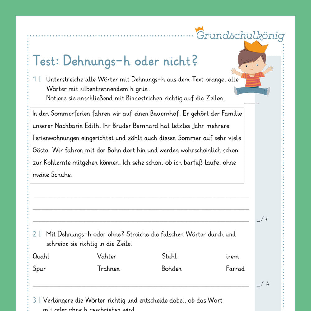 Königspaket: Rechtschreibung - h im Wort (Deutsch, 3. & 4. Klasse) - inklusive Test