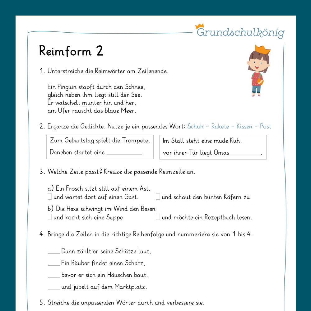 Königspaket: Reimformen (Deutsch, 3. & 4. Klasse) - inklusive Test
