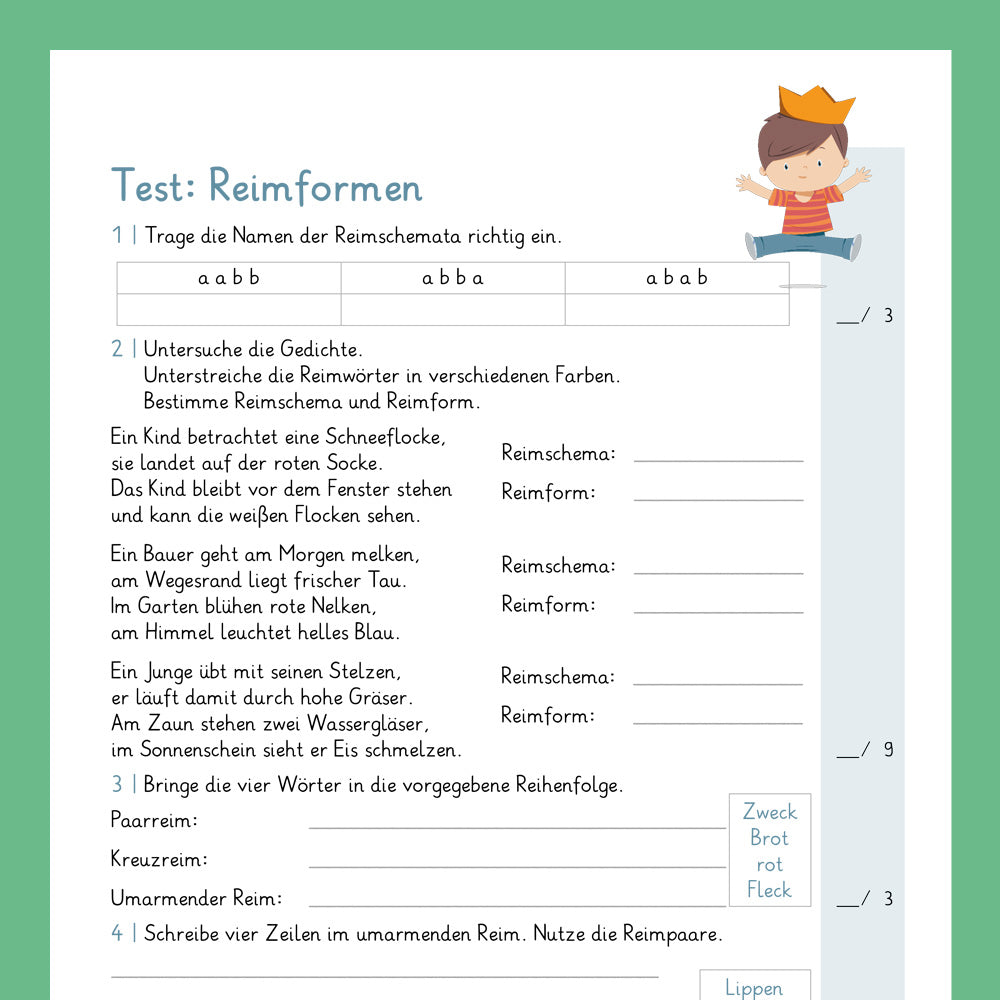 Königspaket: Reimformen (Deutsch, 3. & 4. Klasse) - inklusive Test