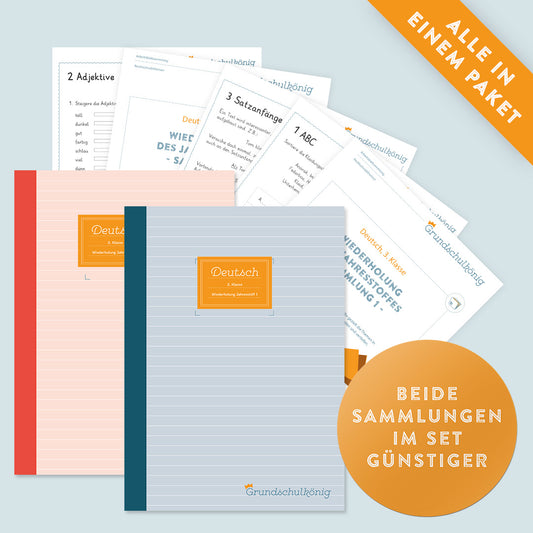 Günstiger im Set: Deutsch, 3. Klasse: Wiederholung des Jahresstoffs Teil 1 + 2