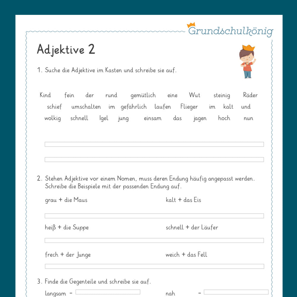 Königspaket: Adjektive (Deutsch, 3. Klasse) - inklusive Test