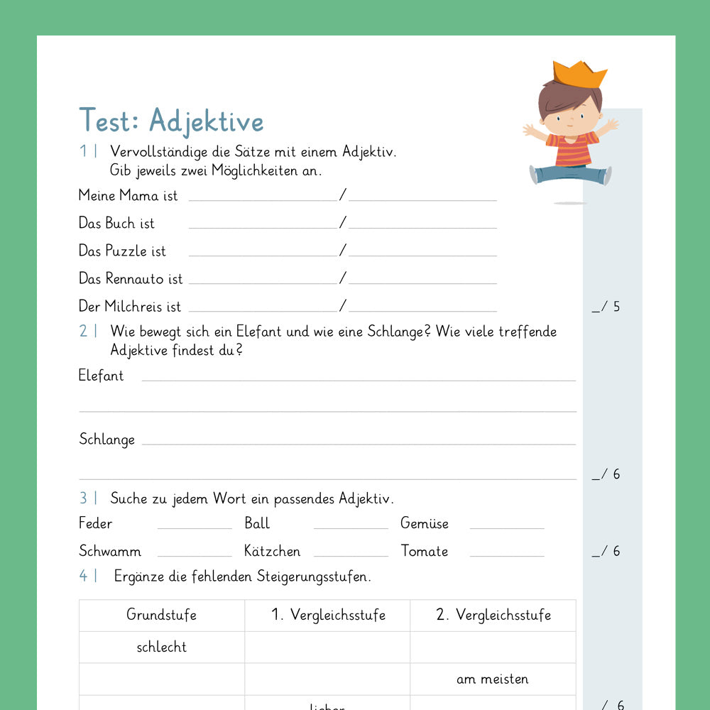 Königspaket: Adjektive (Deutsch, 3. Klasse) - inklusive Test