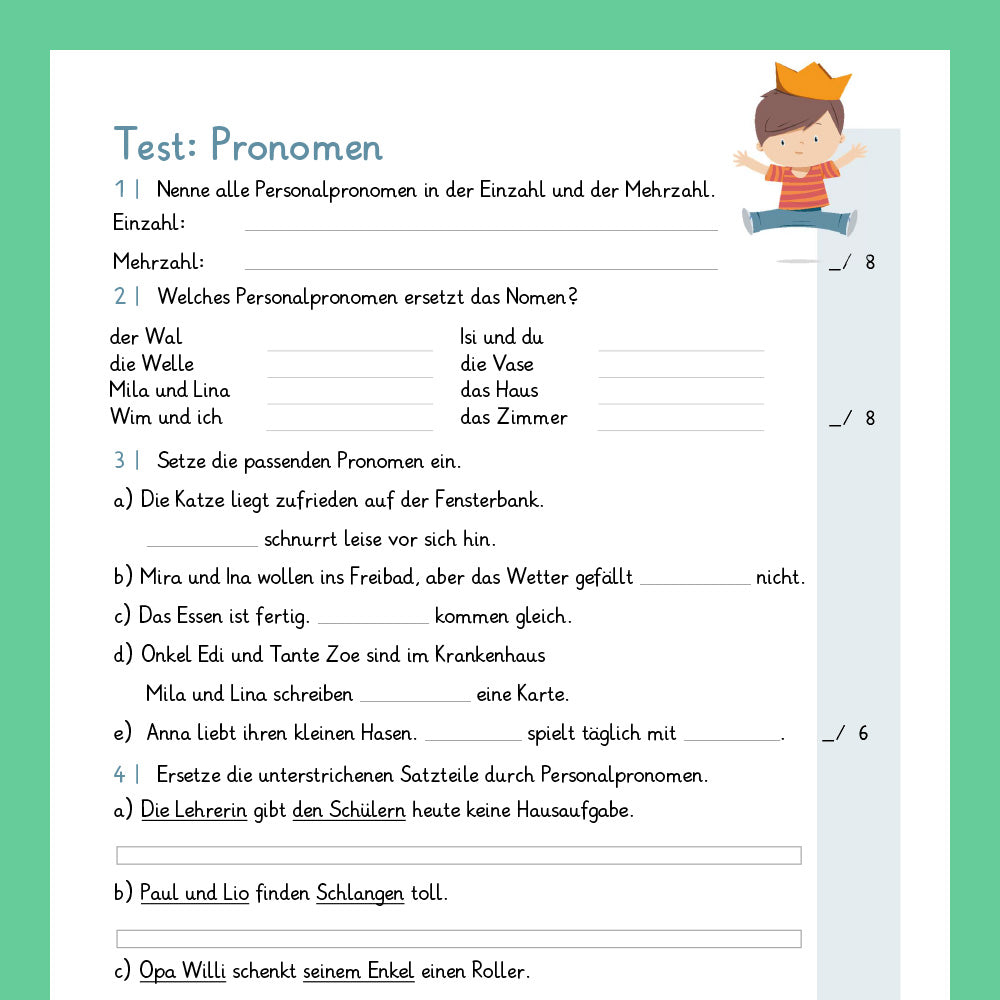 Königspaket: Personalpronomen (Deutsch, 3. Klasse) - inklusive Test