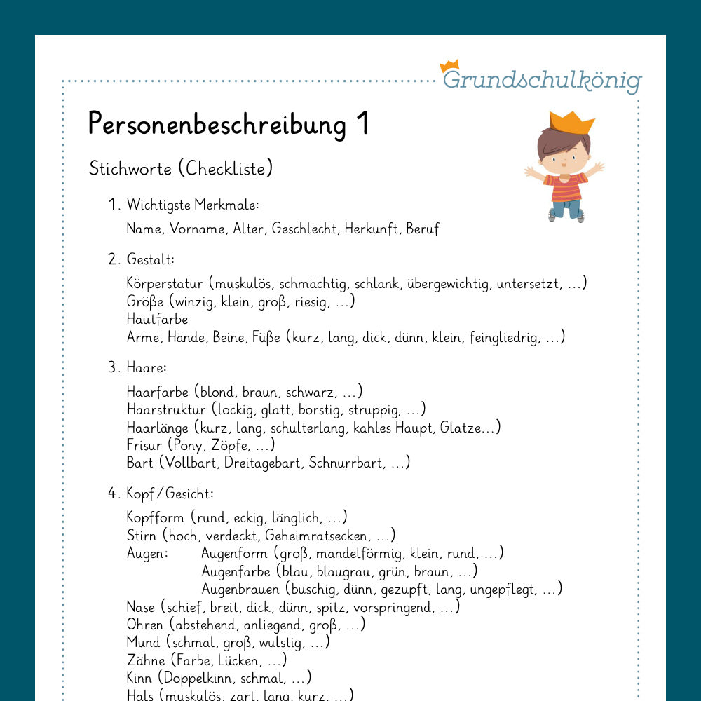 Königspaket: Personenbeschreibung (Deutsch, 3. Klasse) - inklusive Test