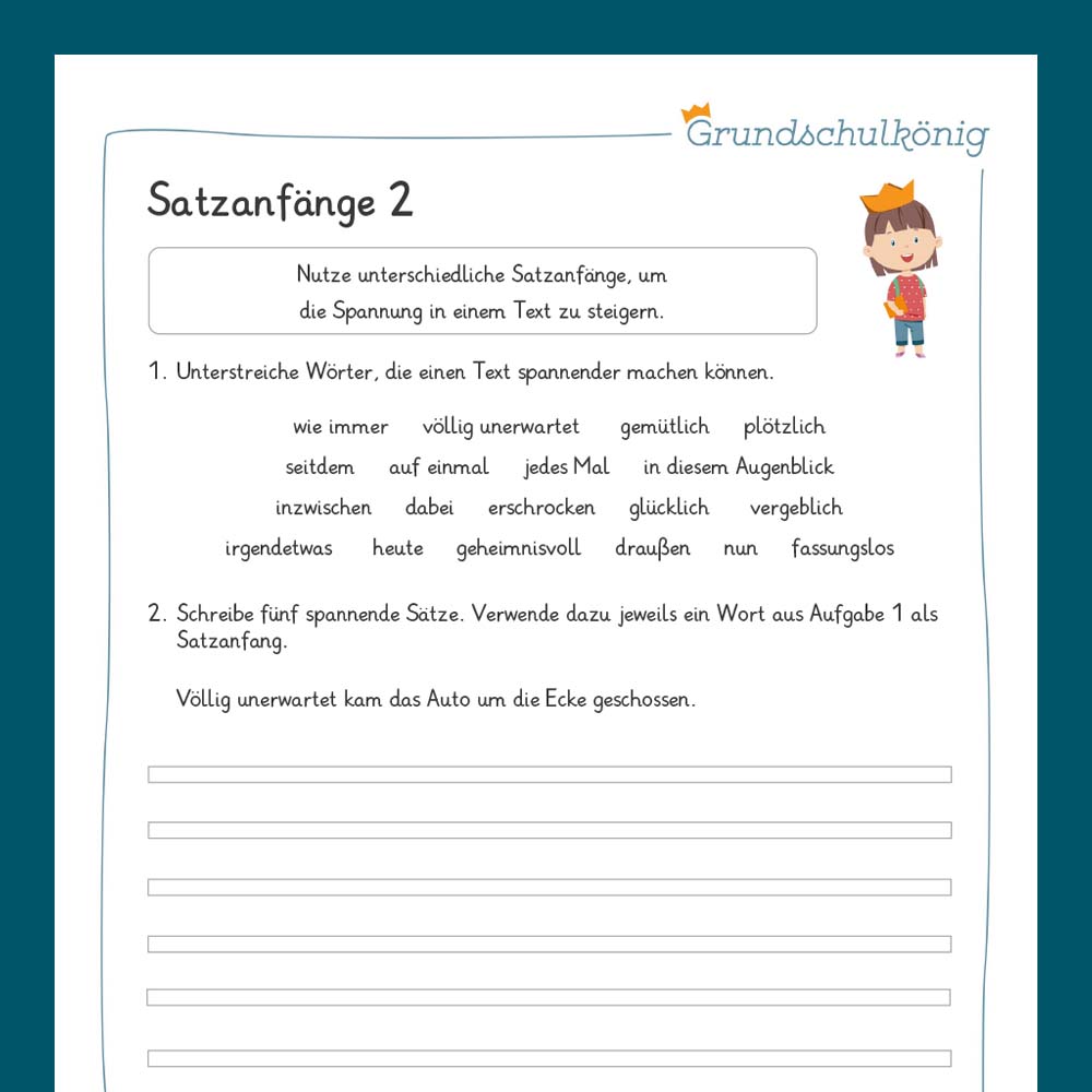 Königspaket: Satzanfänge (Deutsch, 3. Klasse)